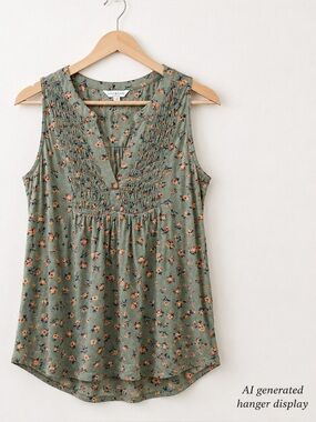 Lucky Brand Floral Sleeveless Top Green and Pink